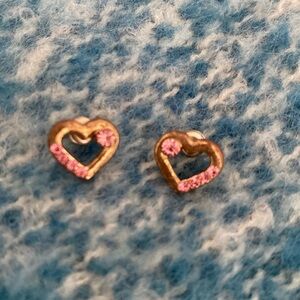 Tiny Gold Heart Earrings with Pink Accents